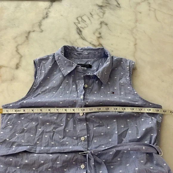 Tommy Hilfiger Classic Button Down Collared Sun Dress Sz 8 Blue Polka Dot White - Picture 8 of 12